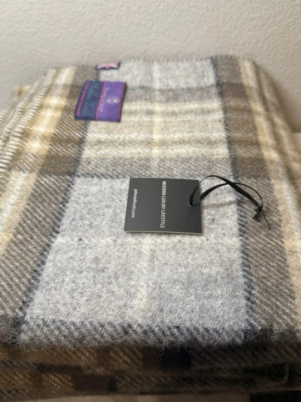 Prince of Scots Highland Tweeds Pure New Wool Fluffy Throw Blanket McKellar -Tan
